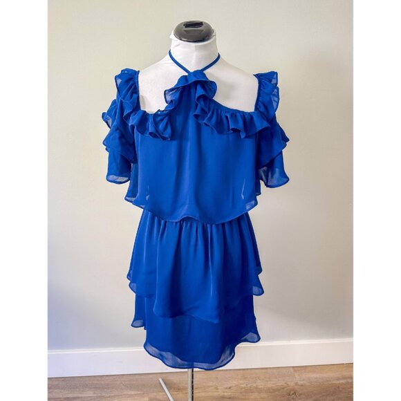 Parker Navy Ruffle Cold Shoulder Tiered Cocktail Dress - Picture 5 of 13